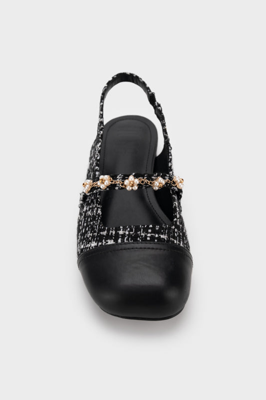 TWEED PEARL EMBELLISHED SLINGBACK MARY JANE