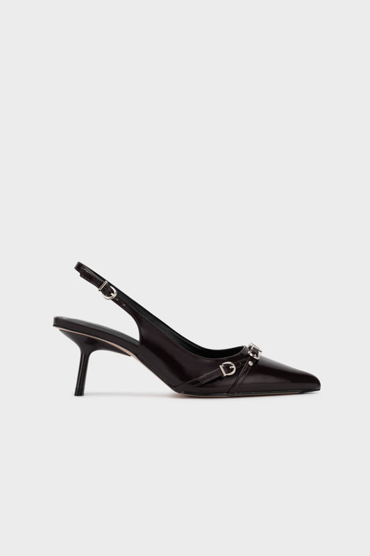 BUCKLED POINTY TOE SCULPTURE SLINGBACK HEEL