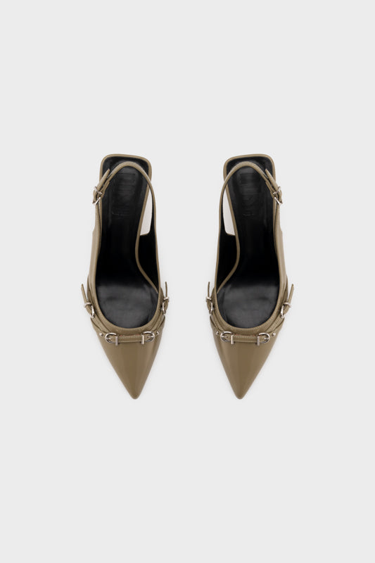 BUCKLED POINTY TOE SCULPTURE SLINGBACK HEEL