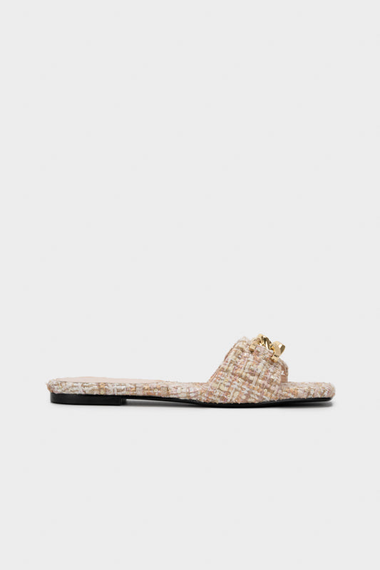 TWEED WITH EMBELLISHED CHAIN FLAT SLIDE