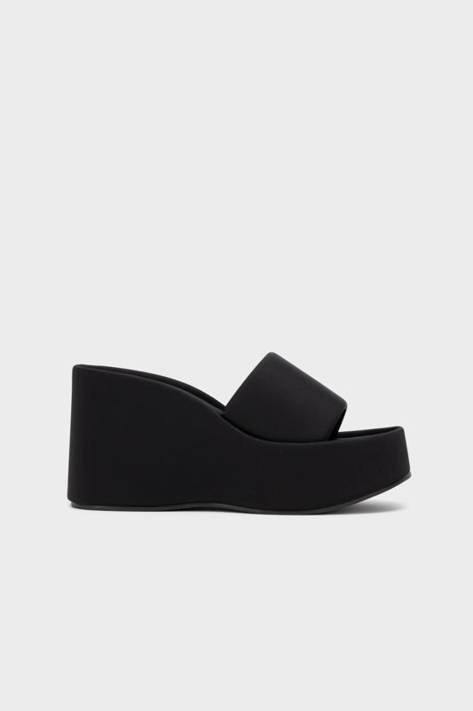 TEXTILE PLATFORM WEDGE HEEL SLIDE