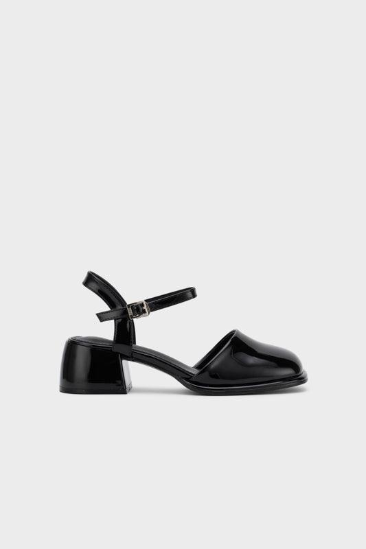 SQUARE TOE ANKLE STRAP CHUNKY HEEL PUMP