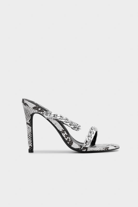 FAUX SNAKE PRINT WITH CHAIN HEEL SLIDE